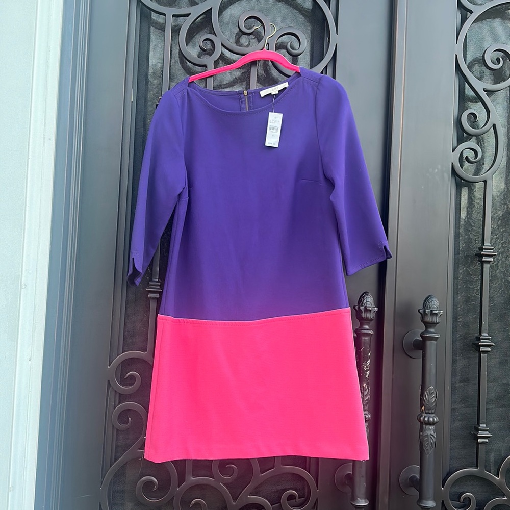 Ann Taylor Loft pink and purple color block dress size 8